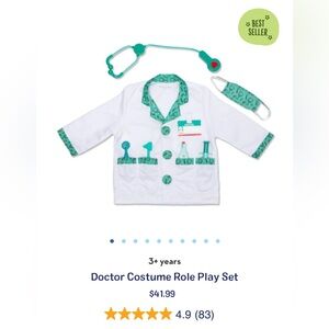 Melissa & Doug Doctor Costume Pretend Play Kids Dress Up Stethoscope Doctor Gown